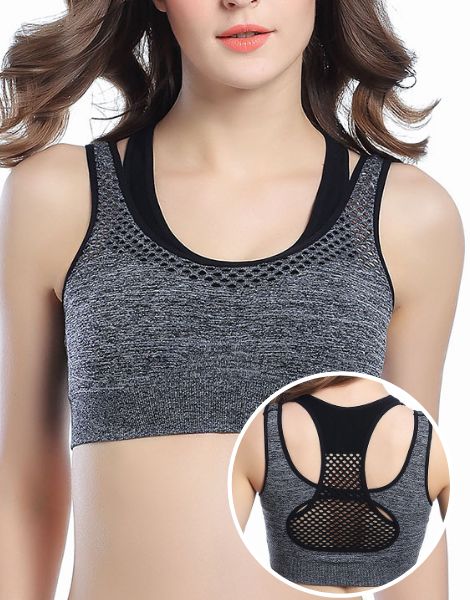 Double Layered Grey Racerback Fitness Bra Manufacturer