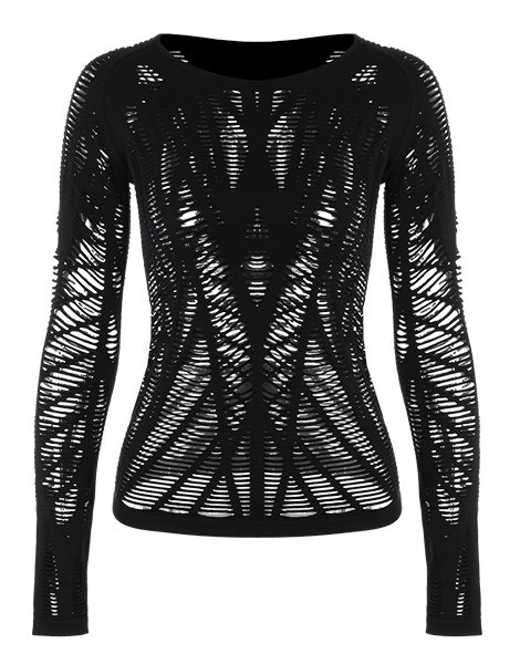 Long Sleeve Sheer Ripped Sports T-shirt